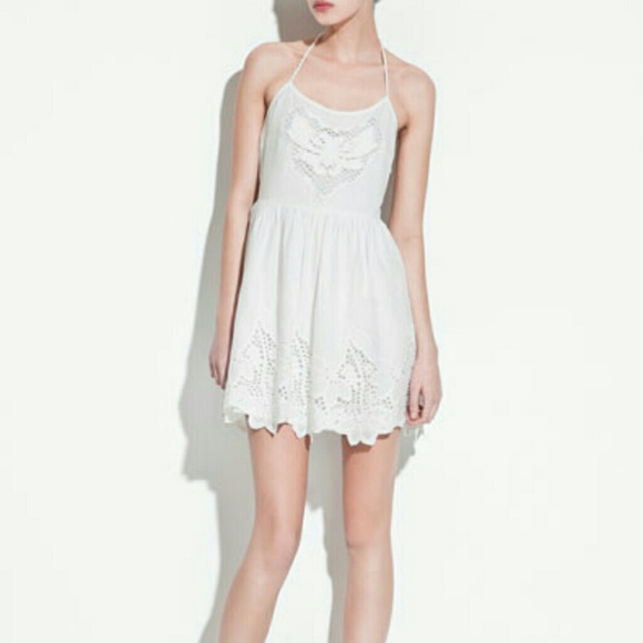 Zara Dresses - Zara White Halter Neck Dress w/ Eyelet and Rope Zara Dresses - Zara White Halter Neck Dress w/ Eyelet and Rope