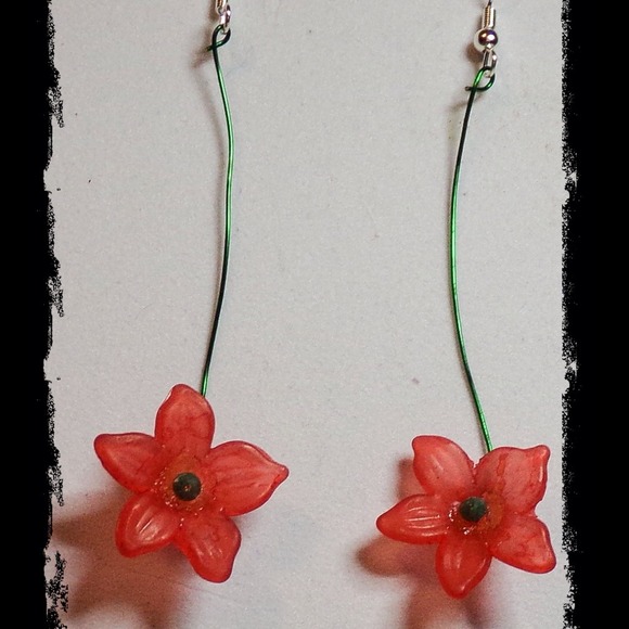 Handcrafted 5 Orange 5 Petal Flower 3 1/2" Dangle