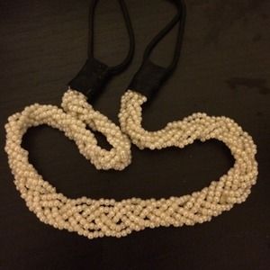 Woven small pearl headband, cream color