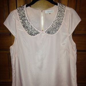 Silver & Pearl Accented Peter Pan Collar Pink Top