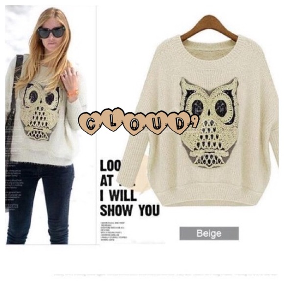 Cloud 9 Tops - SOLD !Fall trend ~ Owl Distressed Sweater NEW