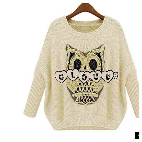 SOLD !Fall trend ~ Owl Distressed Sweater NEW - Picture 2 of 4