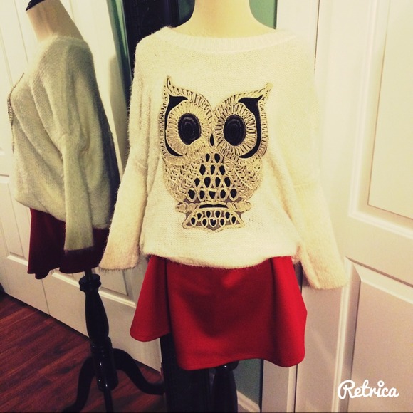 SOLD !Fall trend ~ Owl Distressed Sweater NEW - Picture 3 of 4