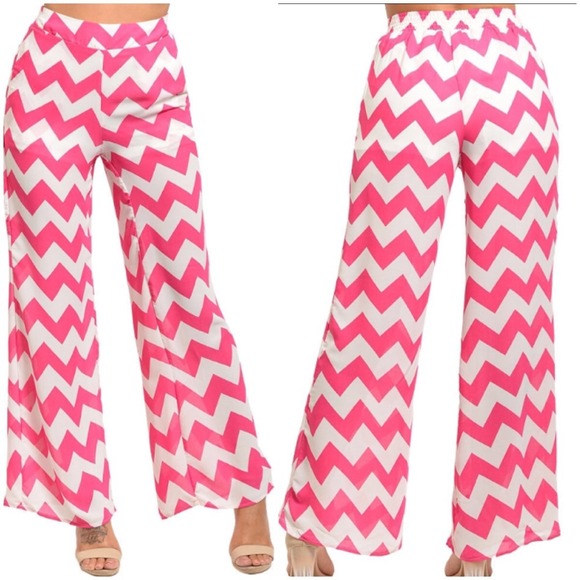🔴SOLD🔴Chevron pink white high waist palazzo pant - Picture 2 of 2