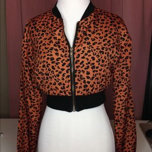 Leopard Print Cropped Varsity Jacket