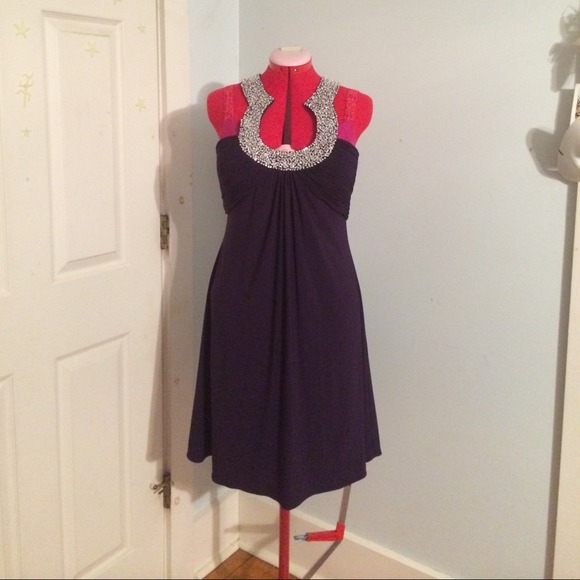 Dark Purple Dress with Beaded Neckline