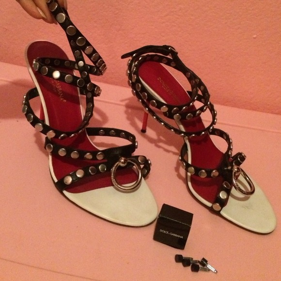 Dolce and Gabbana studded ankle wrap heels.