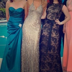 Gold Vneck Backless Gown