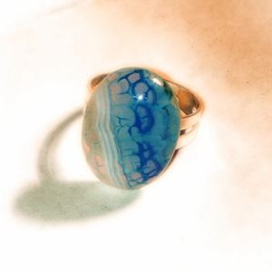 Handmade Blue Agate Dragon Vain Adjustable Ring