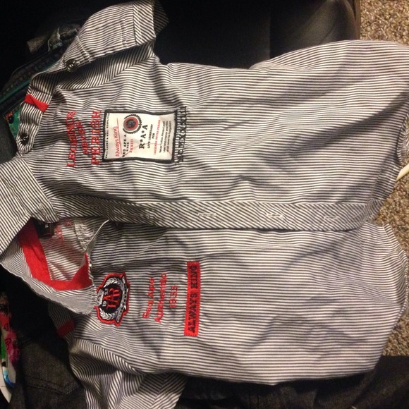 Grey red ape button up kid shirt