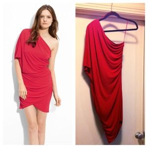 HAUTE HIPPIE Red One Shoulder Cocktail Dress