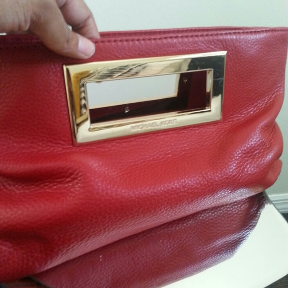 Michael Kors Handbags - Vibrant Red Michael Kors Leather Clutch