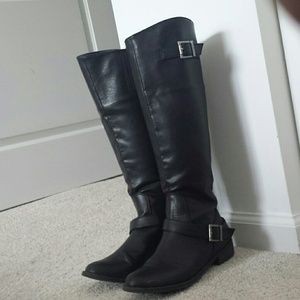 Black faux leather riding boots