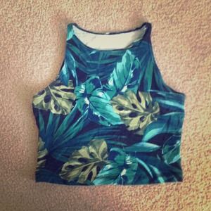 Printed cotton spandex jersey sleeveless crop top