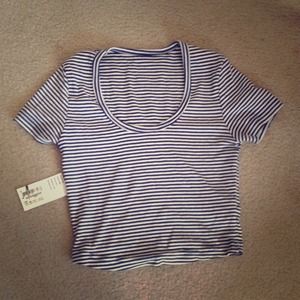 Baby rib cropped T shirt with navy stripes