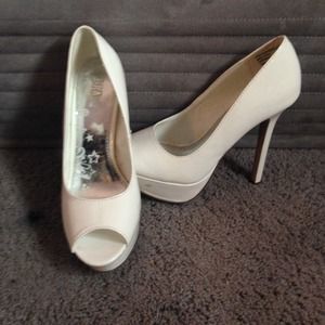 White open toed heels