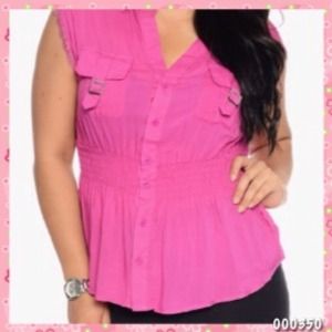 PLUS SIZE RUCHED BUTTON UP PREORDER