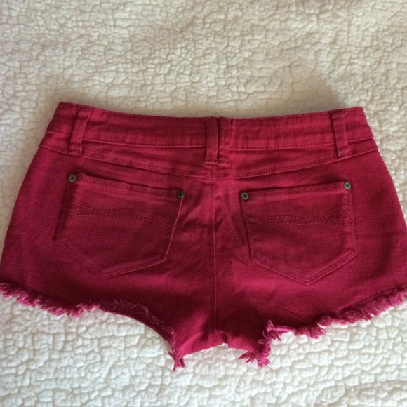 Red denim shorts