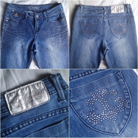 SOLD! DERÉON | Dark Blue Rhinestones Skinny Jeans - Picture 2 of 4