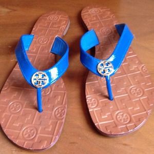 Tory Burch blue and gold Thora sandals size 9