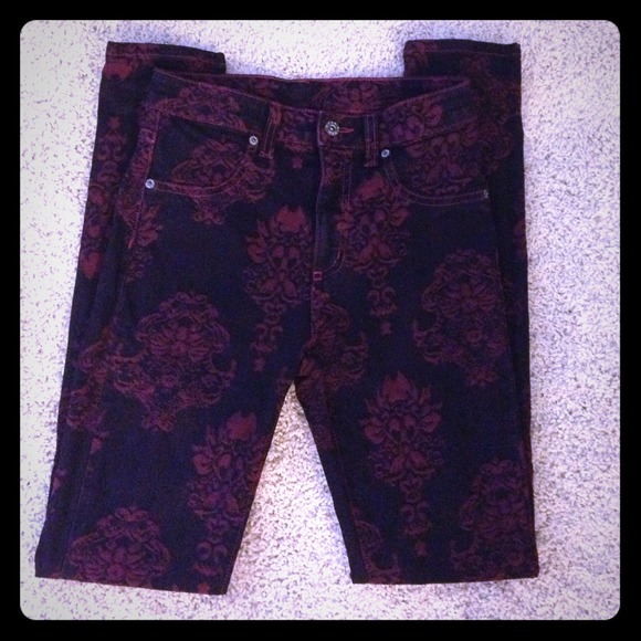 Carmar high rise jacquard print denim in burgundy