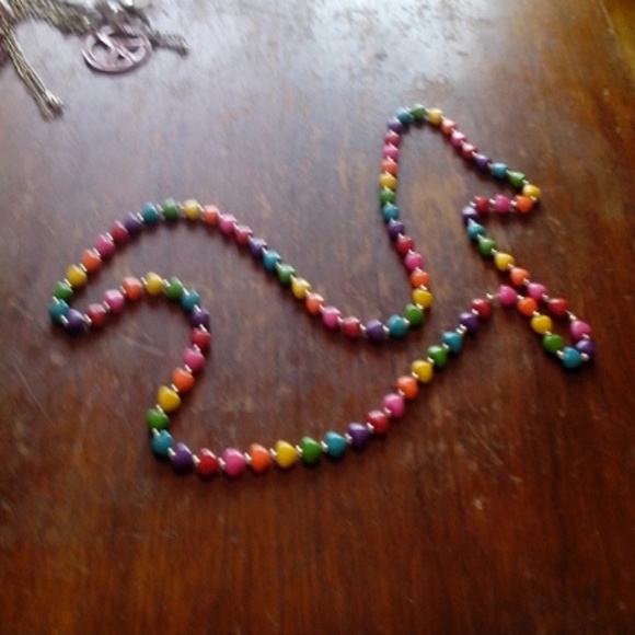 Long rainbow heart necklace