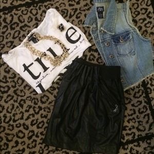 Edgy black leather skirt