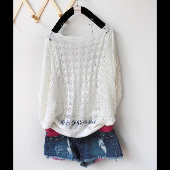 Tops - CUTOUT LANTERN SLEEVE LOOSE KNIT SEATER/TOP SM/M