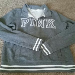 pink grey half zip hoodie