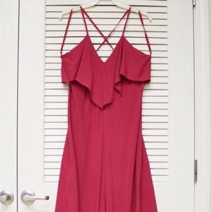 Fuchsia spaghetti strap ruffle maxi long dress