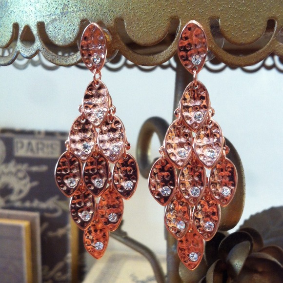 NEW Rose Gold Tone Leaf Fan Post Drop Earrings
