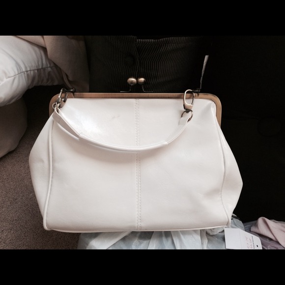 White faux leather handbag satchel tote