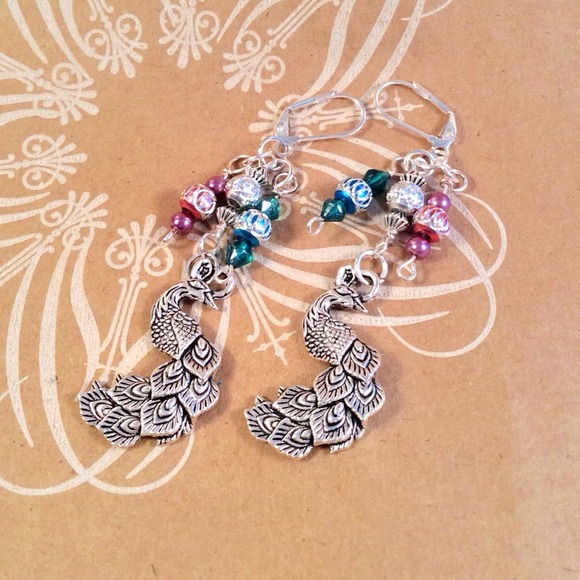 Peacock Euro Hoop Earrings - Picture 2 of 2