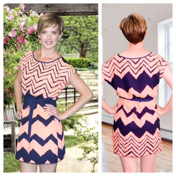 Bright Orange and Navy Chevron Dress