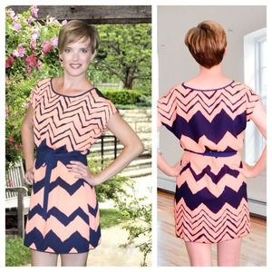 Bright Orange and Navy Chevron Dress