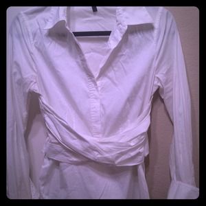 BCBG white collar wrap around work shirt SZ S