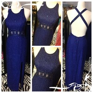 Blue beaded evening dress