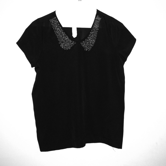 Kirra black blouse with a silver beaded collar