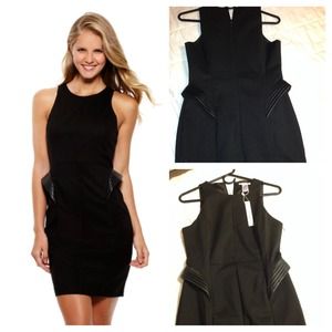 ESLEY Black Sleeveless Dress with Peplum PU sides