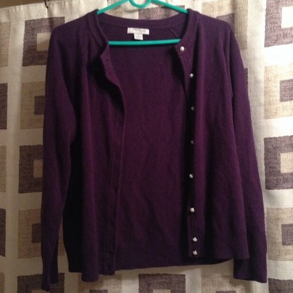 Deep purple cardigan with pearl buttons
