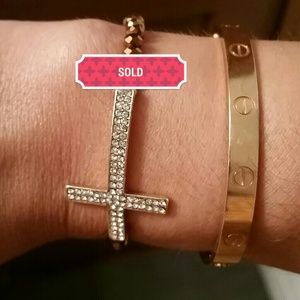 **Bundled/Sold** Cross Bracelet Bronze Stones