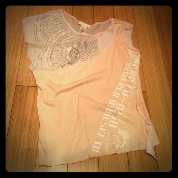 Diesel date night shirt w/sheer and luxe beading