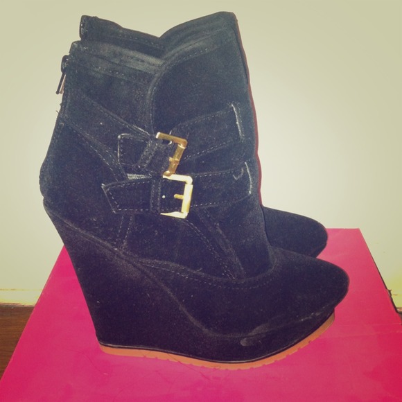 Suede wedge booties