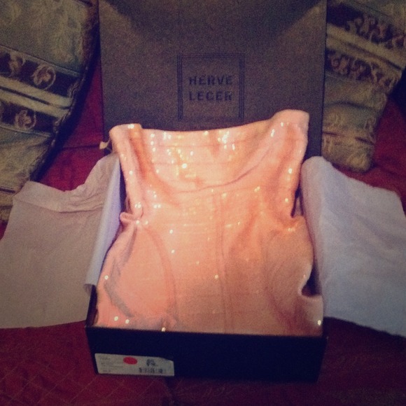 Herve Leger pink strapless dress....