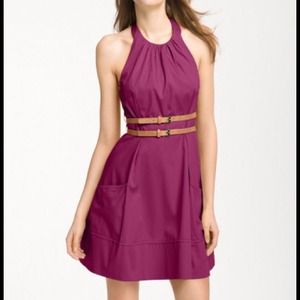 Jessica Simpson Purple Belted Cotton Halter Dress