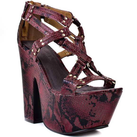 Michael Antonio studio wedges in red snake pattern