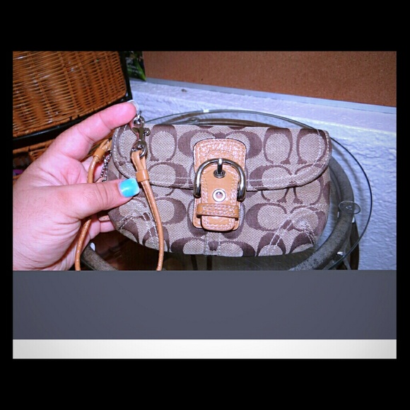 Coach signature wristlet, tan leather