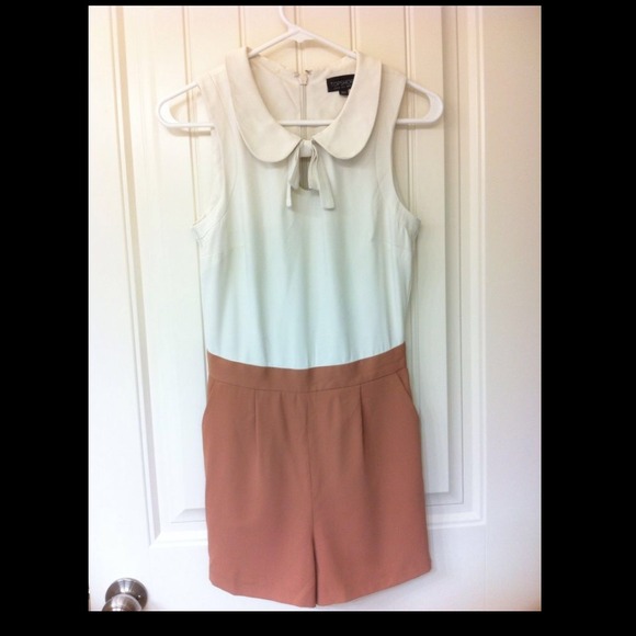 Topshop Playsuit Collar Beige Cream US2, UK6