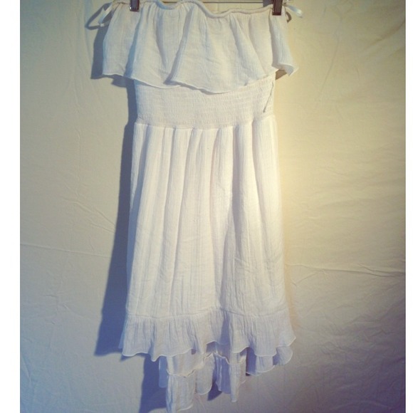 Strapless White Sundress-High Low