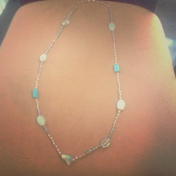 Long turquoise and amazonite on silk cord